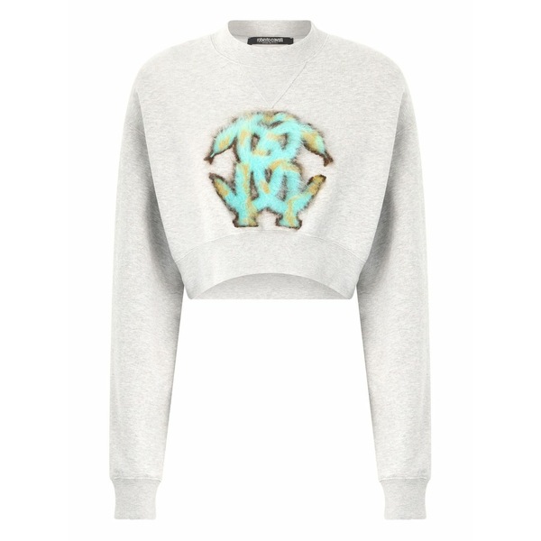 ロベルトカヴァリ レディース 編み物\u0026プルオーバー アウター Logo-motif cropped sweatshirt Grey