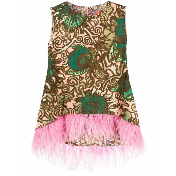 ラ・ダブル・ジェイ レディース プルオーバー トップス Painterly-print feather-detail top Green