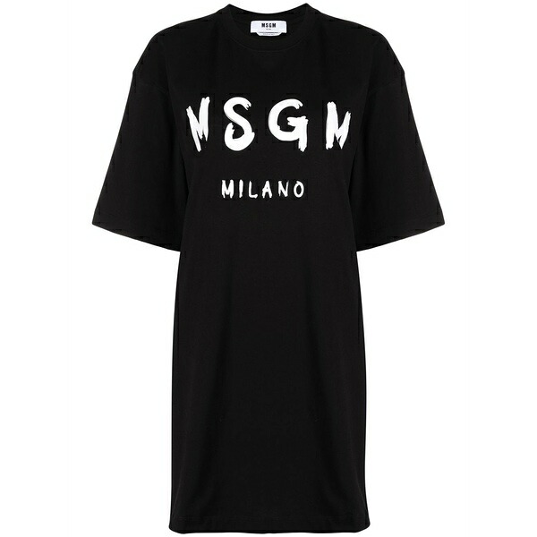 エムエスジイエム レディース 衣裳 トップス Logo-printed t-shirt dress Black