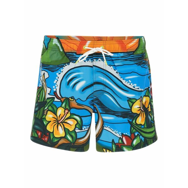 サンデッキ メンズ 心地よいズボン下 ボトムス Illustration-print swim shorts Blue
