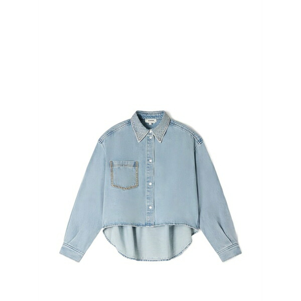 砂子ロ レディース ティーシャツ トップス Rhinestone-embellished cropped shirt Blue