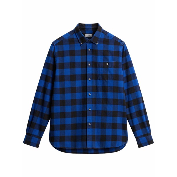 羊毛 一財産 メンズ プルオーバー トップス Check pattern flannel shirt  Blue