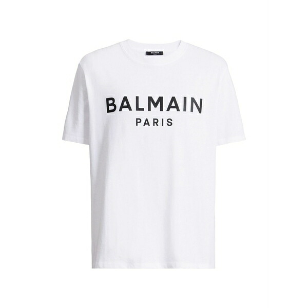バルマン メンズ Tシャツ トップス T-shirt with balmain paris print White｜asty