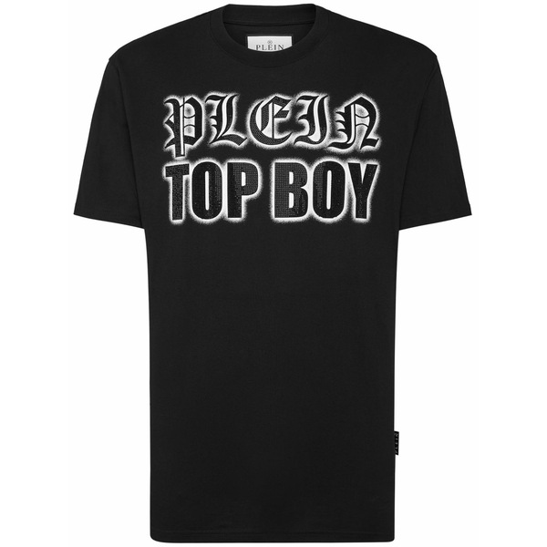 フィリップ飾り気のない メンズ ティーシャツ トップス Crystal-embellished cotton t-shirt Black