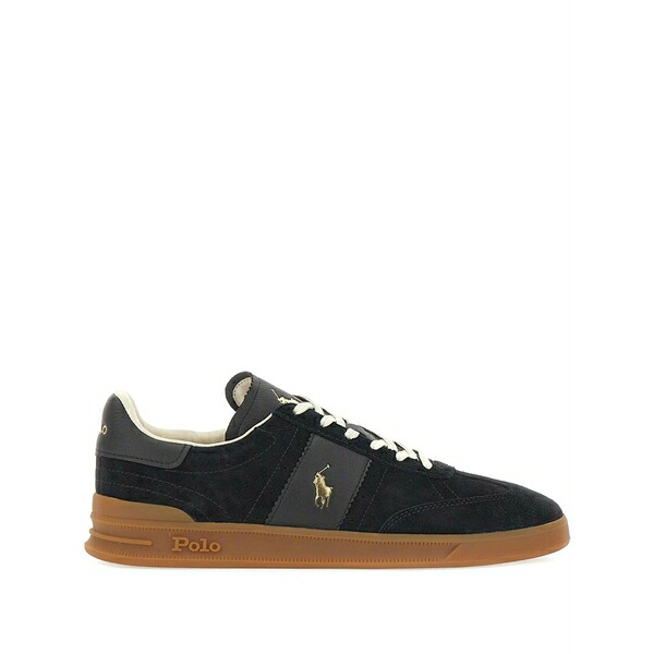 ラルフローレン メンズ スニーカー シューズ Heritage aera logo-detail leather sneakers Black