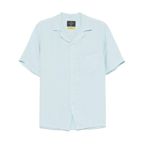ポルチギーフランネル メンズ プルオーバー トップス Linen camp collar shirt Blue