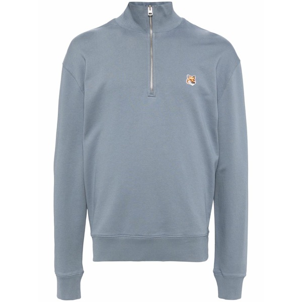棲み家 狐狸 メンズ パーカー・スウェットシャツ アウター Fox head-patch half-zip sweatshirt Blue