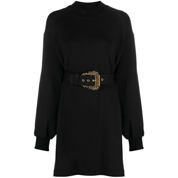 呼びりん探し回る レディース 衣裳 トップス Belted long-sleeve minidress Black