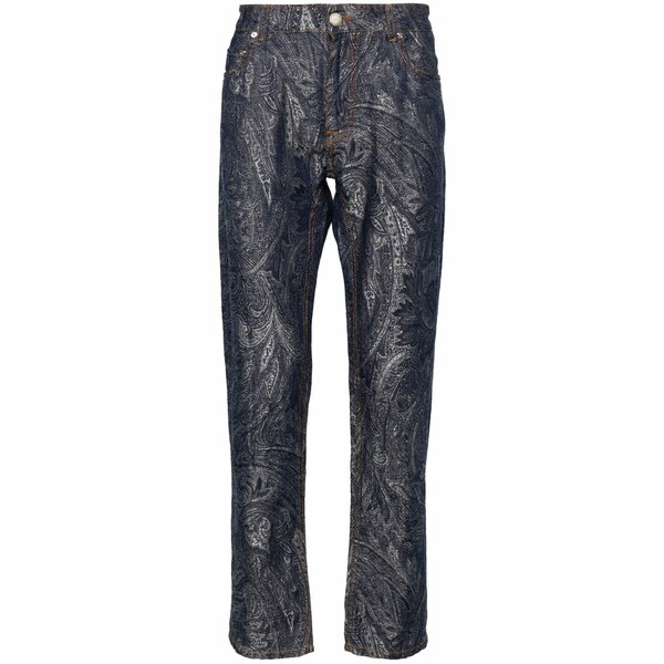 エトロ メンズ 心地よいズボン下 ボトムス Paisley-jacquard straight-leg trousers Blue