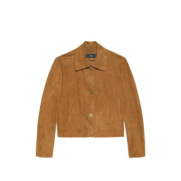 アルマ レディース 上衣＆上衣 アウター Buttoned leather jacket Brown