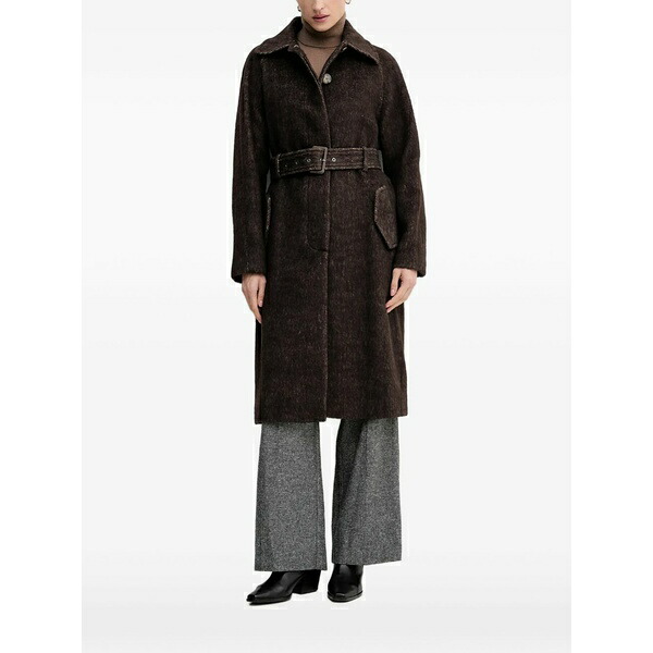 シスレー レディース コート アウター Belted collared single-breasted coat Brown|asty
