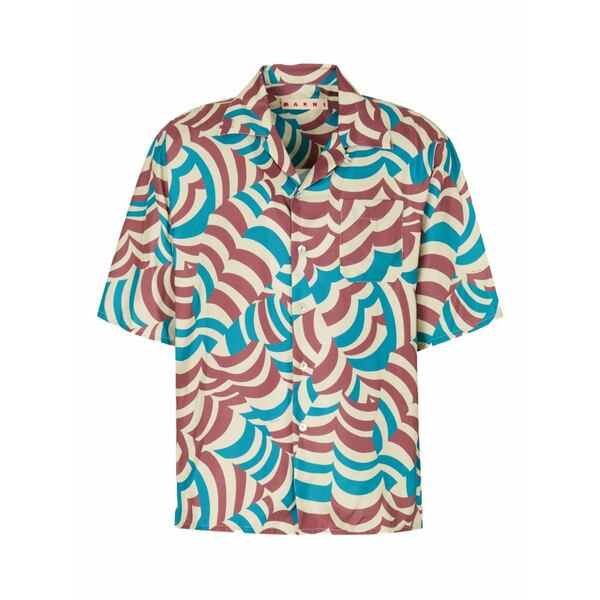 マルニ メンズ ティーシャツ トップス Contrast-print bowling shirt Blue