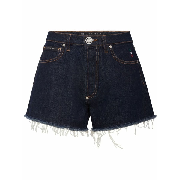 フィリップ飾り気の無い レディース 心地よいズボン下 ボトムス Logo-appliqu￡d denim mini shorts Blue