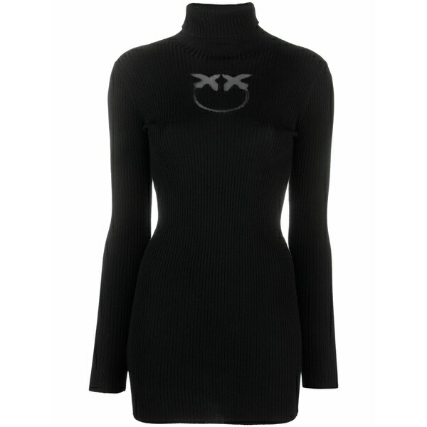 ピンコ レディース 編み物\u0026プルオーバー アウター Intarsia-knit logo roll-neck jumper Black