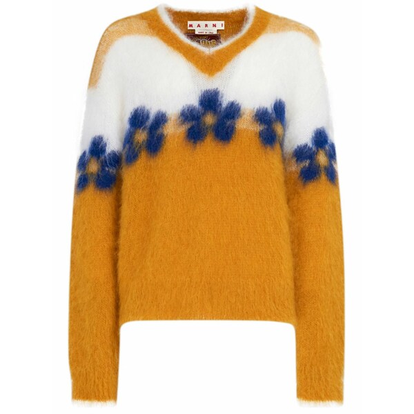 マルニ メンズ 編み物\u0026ティーシャツ アウター Floral-motif brushed-effect jumper White
