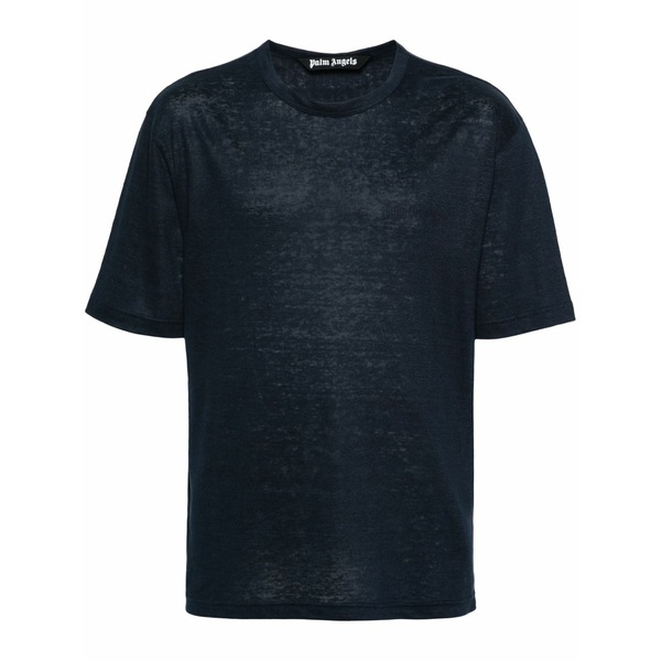 パーム・エンジェルス メンズ プルオーバー トップス Logo-embroidered linen t-shirt Blue