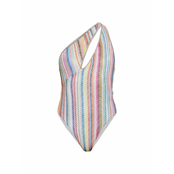 ミッソーニ レディース 衣裳 トップス Zigzag-knit one-shoulder swimsuit Blue