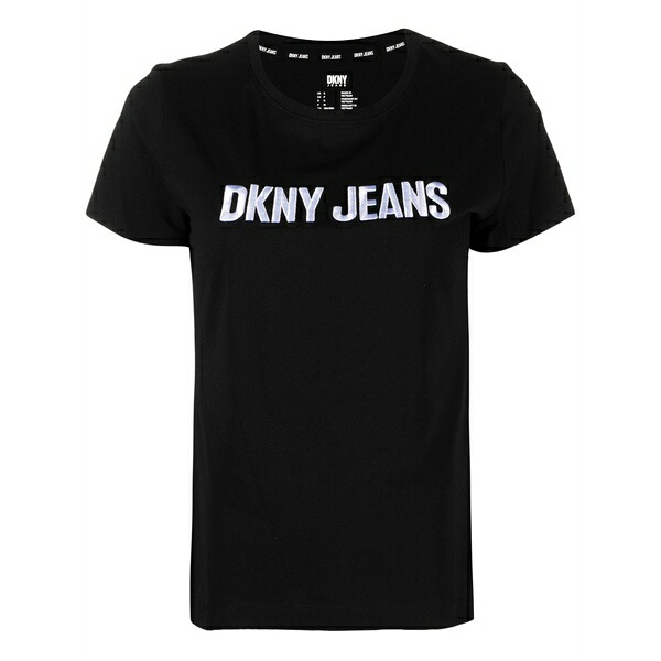 ダナ キャラン ニューヨーク レディース Tシャツ トップス Embossed-logo short-sleeve t-shirt Black｜asty
