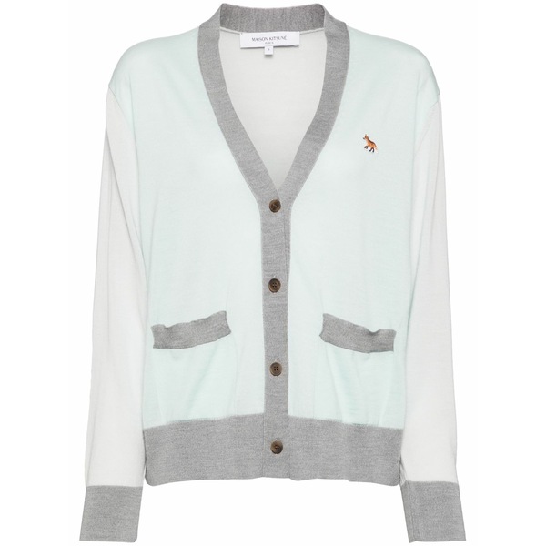 メゾン キツネ レディース カーディガン アウター Baby fox patch color block cardigan Green｜asty