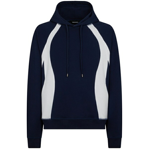 ディースクエアード メンズ パーカー・スウェットシャツ アウター Panelled logo-print hoodie Blue