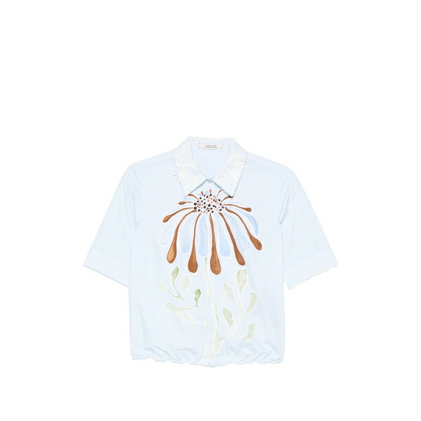 ドロシーシューマッハ レディース プルオーバー トップス Floral-print embroidered-collar shirt Blue
