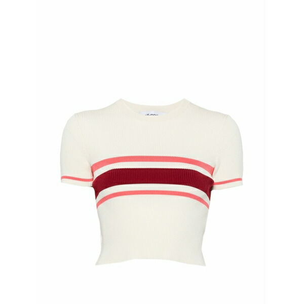 セルフ・ポートレイト レディース ティーシャツ トップス Striped ribbed-knit t-shirt Neutrals