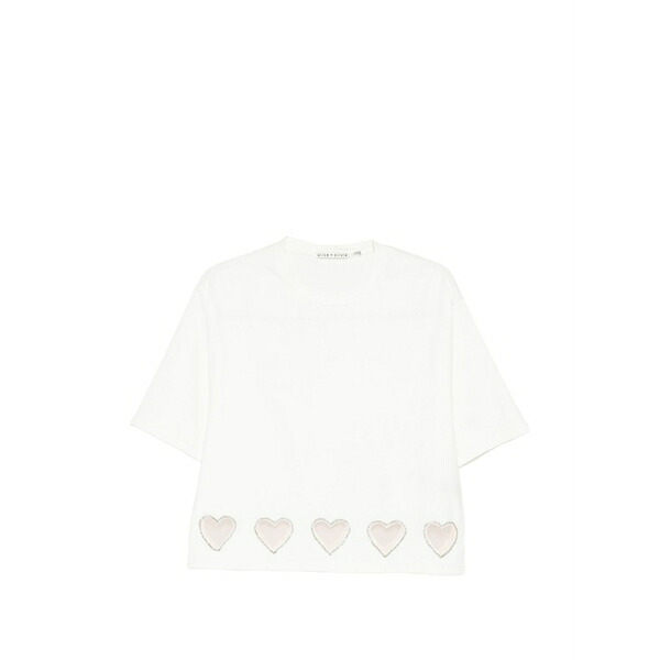 アリス アンド オリビア レディース ティーシャツ トップス Evan crystal hearts cut-out t-shirt Neutrals