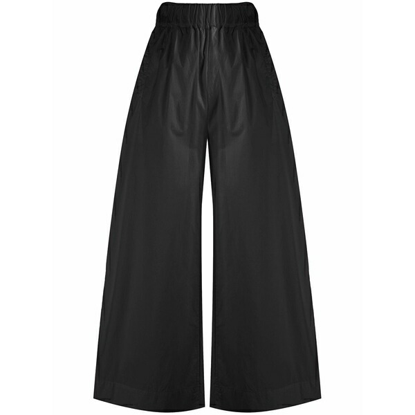 羊毛 金持ち レディース 心地好いズボン下 ボトムス High-waisted wide-leg trousers Black