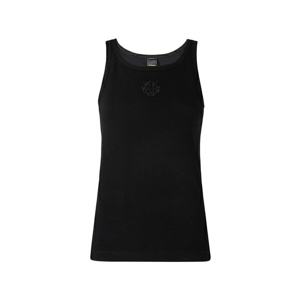 ピンコ レディース カットソー トップス Ribbed embroidered tank top Black