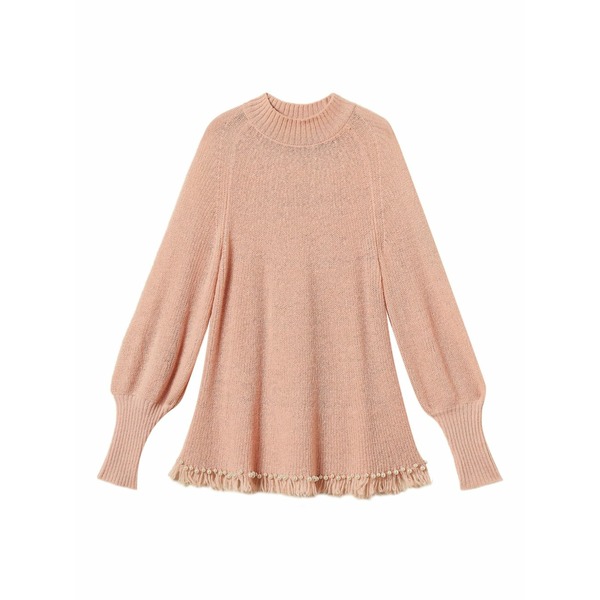 ツイン書き割り レディース 編み物\u0026プルオーバー アウター Fringes pearls turtleneck sweater Pink