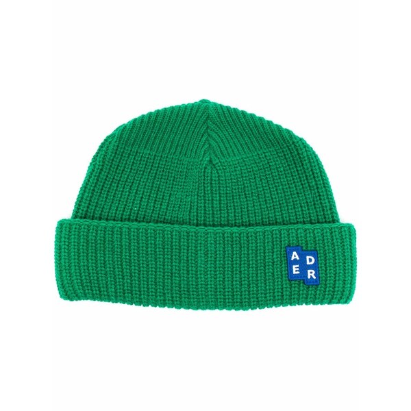 アーダーエラー レディース かぶり笠 添え物 Logo-patch ribbed-knit beanie  Green