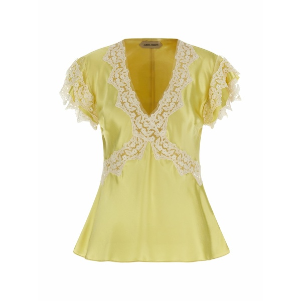 アルベルタ フェレッティ レディース プルオーバー トップス Lace-inserts v-neck blouse  Yellow