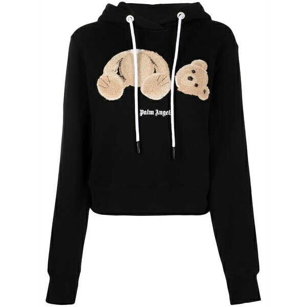 パーム・エンジェルス レディース パーカー・スウェットシャツ アウター Bear logo-motif cropped hoodie Black