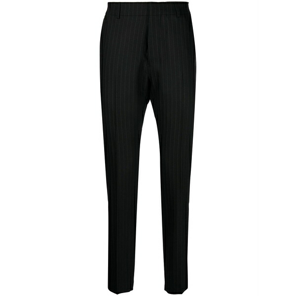 意中の女 メンズ 心地好いズボン下 ボトムス Pinstriped tapered trousers Black