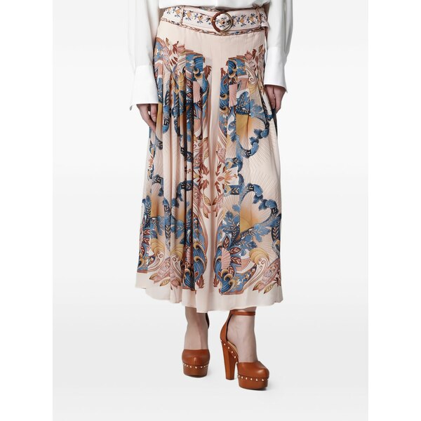 耕園 リオ レディース スコート ボトムス Belted floral MIDI skirt Neutrals