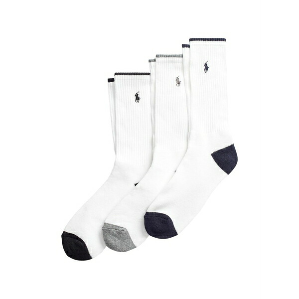 ラルフローレン メンズ ソックス アンダー御召しもの Ribbed logo socks (set of three) White