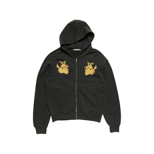 アクネ ストゥディオズ メンズ パーカー・スウェットシャツ アウター Logo-embroidered hoodie Black