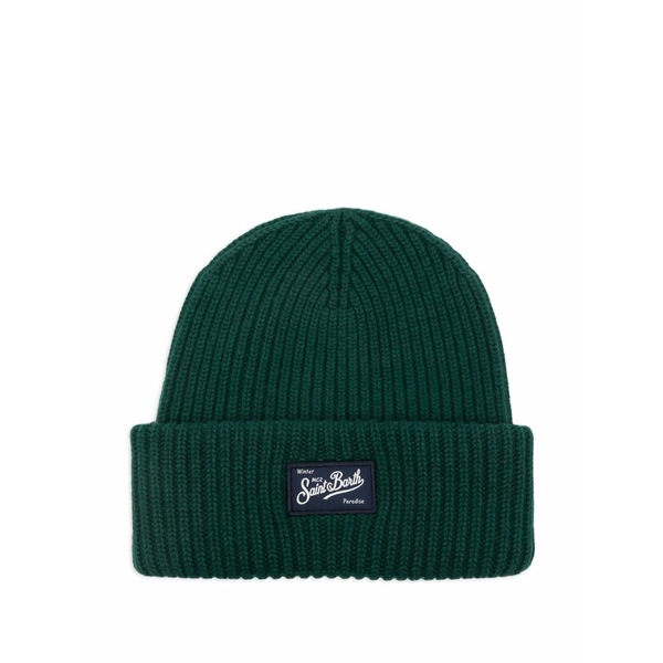 エムシーツーセイントバース メンズ 鳥打ち帽 付属物 Logo-appliqu￡ ribbed beanie Green