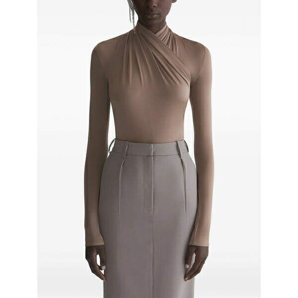 マグラー レディース プルオーバー トップス Draped long-sleeve bodysuit Neutrals