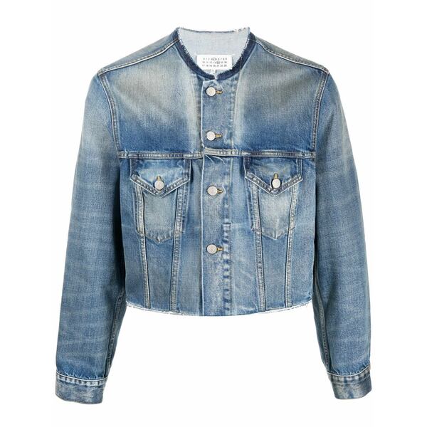 マルタンマルジェラ メンズ 上衣＆上衣 アウター Collarless cropped denim jacket Blue