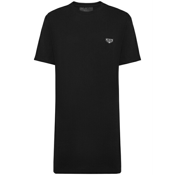 フィリップ飾り気のない レディース 衣裳 トップス Mini iconic round neck t-shirt dress Black