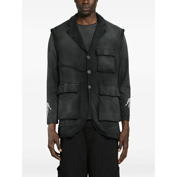 マッシモ サバディン メンズ 上衣＆上衣 アウター Washed-finish cargo vest Black