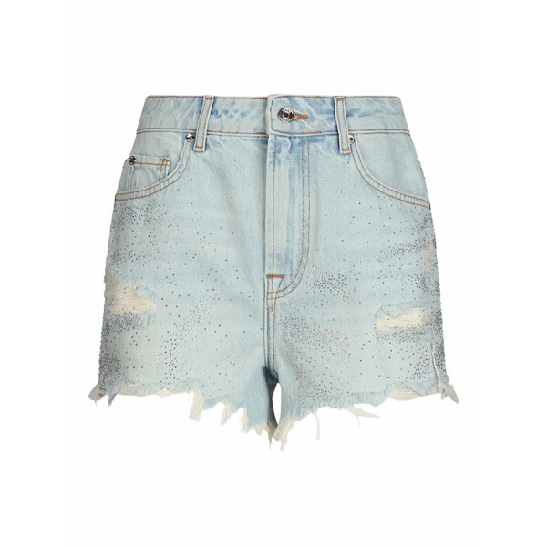 リュージョー レディース 心地好いズボン下 ボトムス Rhinestone-embellished denim shorts Blue