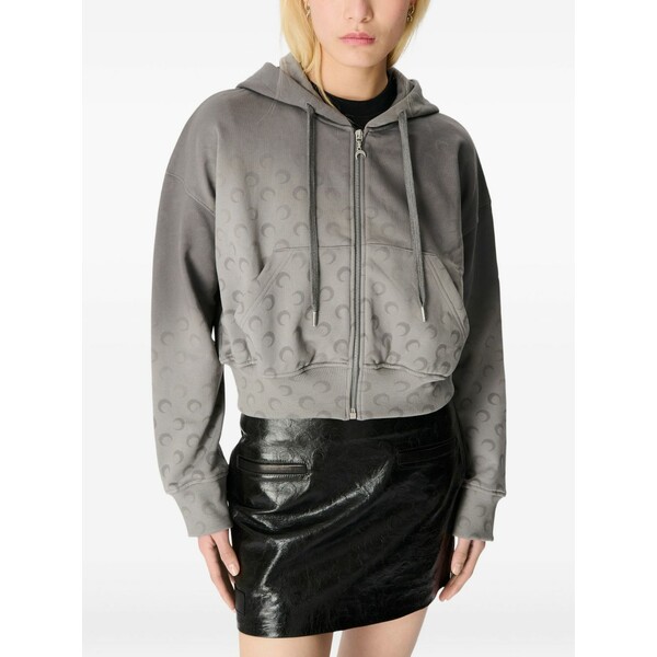 米国海兵隊員 独居室 レディース パーカー・スウェットシャツ アウター Moon-pattern zip-up hoodie Grey