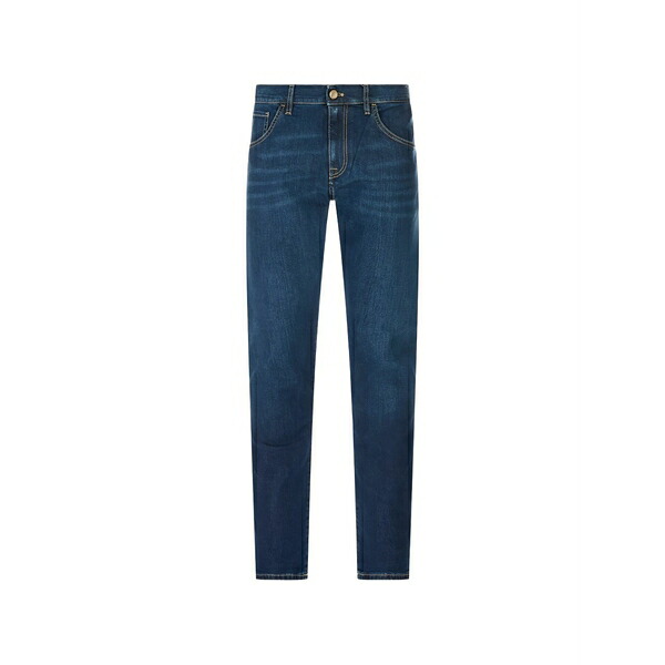 PTトリノ メンズ ジーンズズボン下 ボトムス Logo-patch whiskered slim-fit jeans Blue