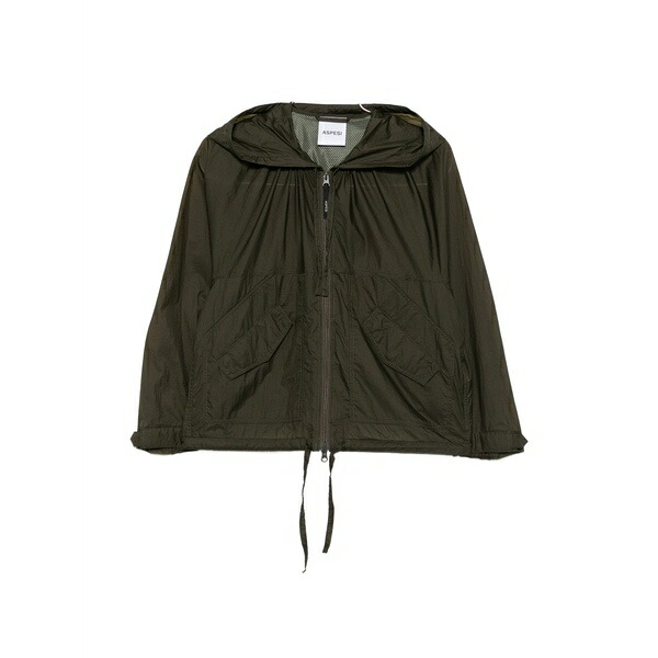 アスペジ レディース 上衣＆上衣 アウター Drawstring-hooded zip-up jacket Green