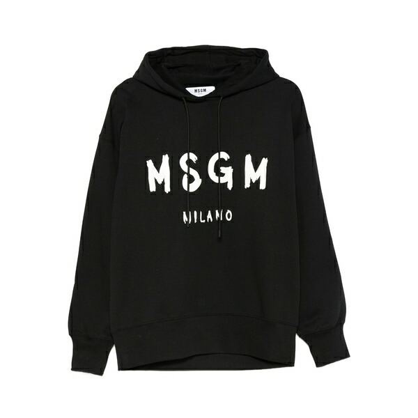 エムエスジイエム レディース パーカー・スウェットシャツ アウター Logo-print hoodie Black|asty
