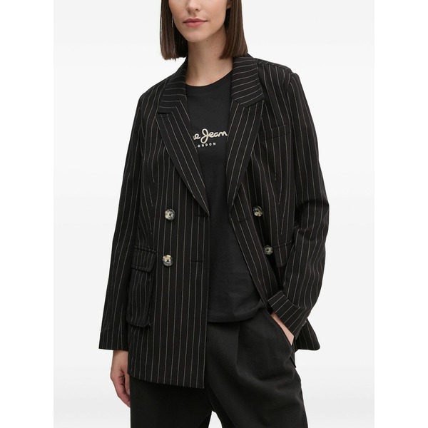 ダナ キャラン ニューヨーク レディース ジャケット＆ブルゾン アウター Pinstripe double-breasted jacket Black｜asty