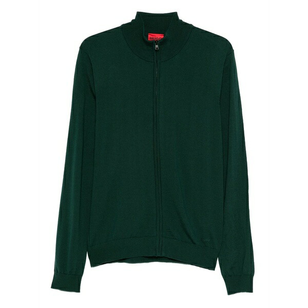 ボス メンズ カーディガン アウター Zip-up mock-neck cardigan Green｜asty