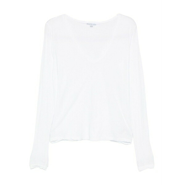 ジェームス 銭入れ レディース プルオーバー トップス V-neck long-sleeve t-shirt White